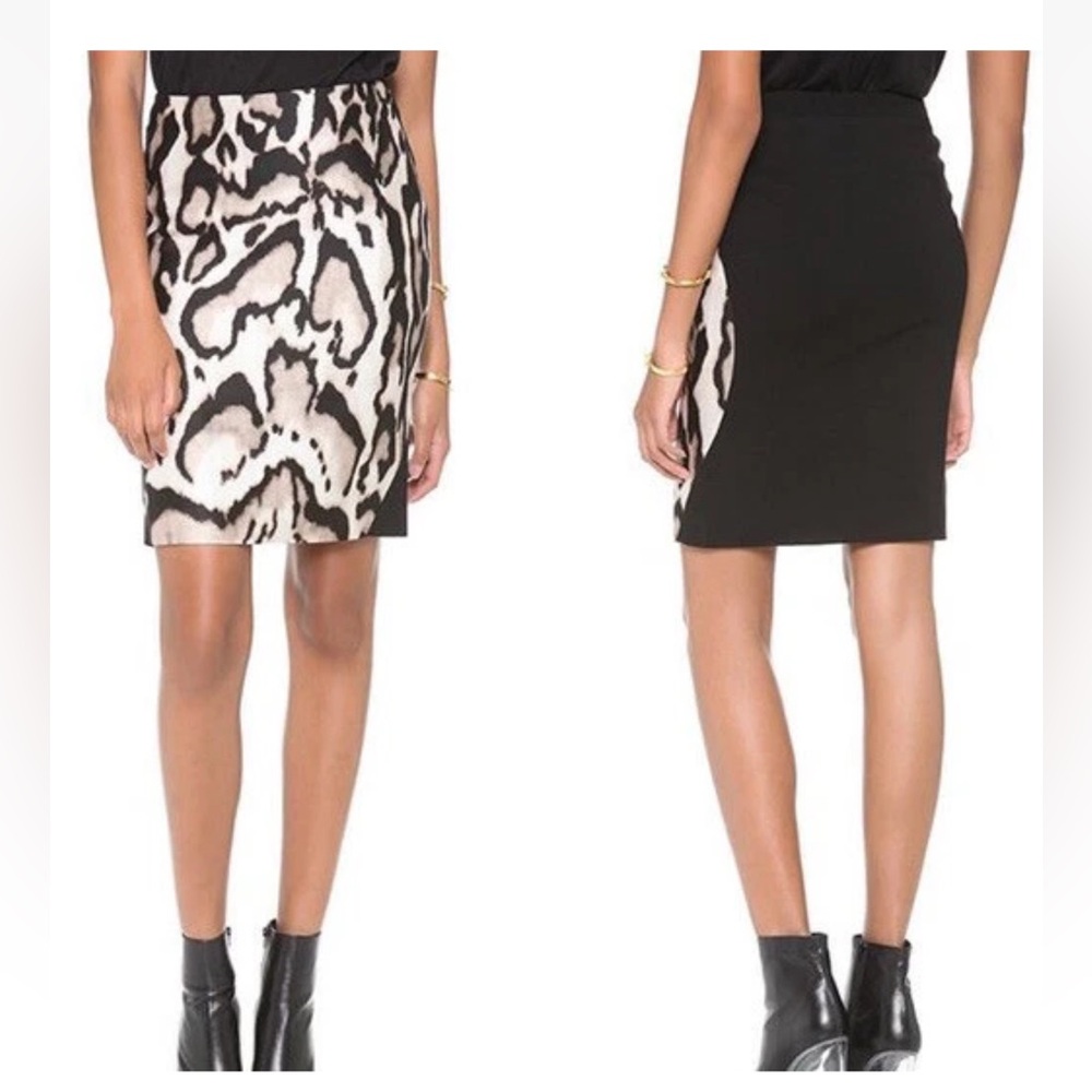 Diane Von Furstenberg Mae Mikado Black animal print mini 0 silk wool blend Skirt
